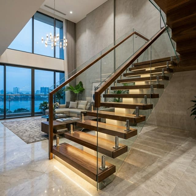 Cầu Thang Lan Can Kính Cường Lực